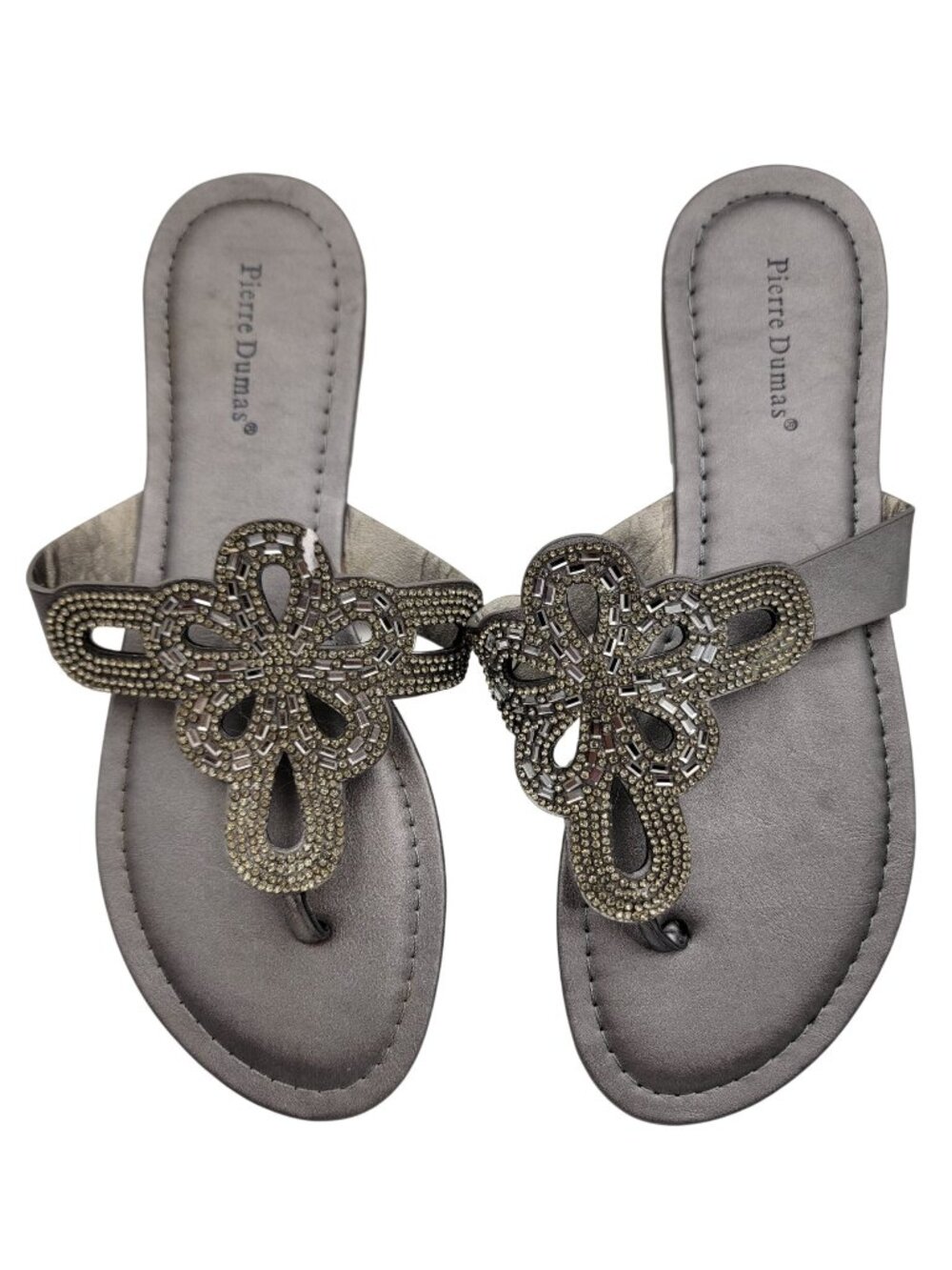 Pierre Dumas Beaded Sandals Thong Flip Flop Womens Pewter Size 8 New in Box